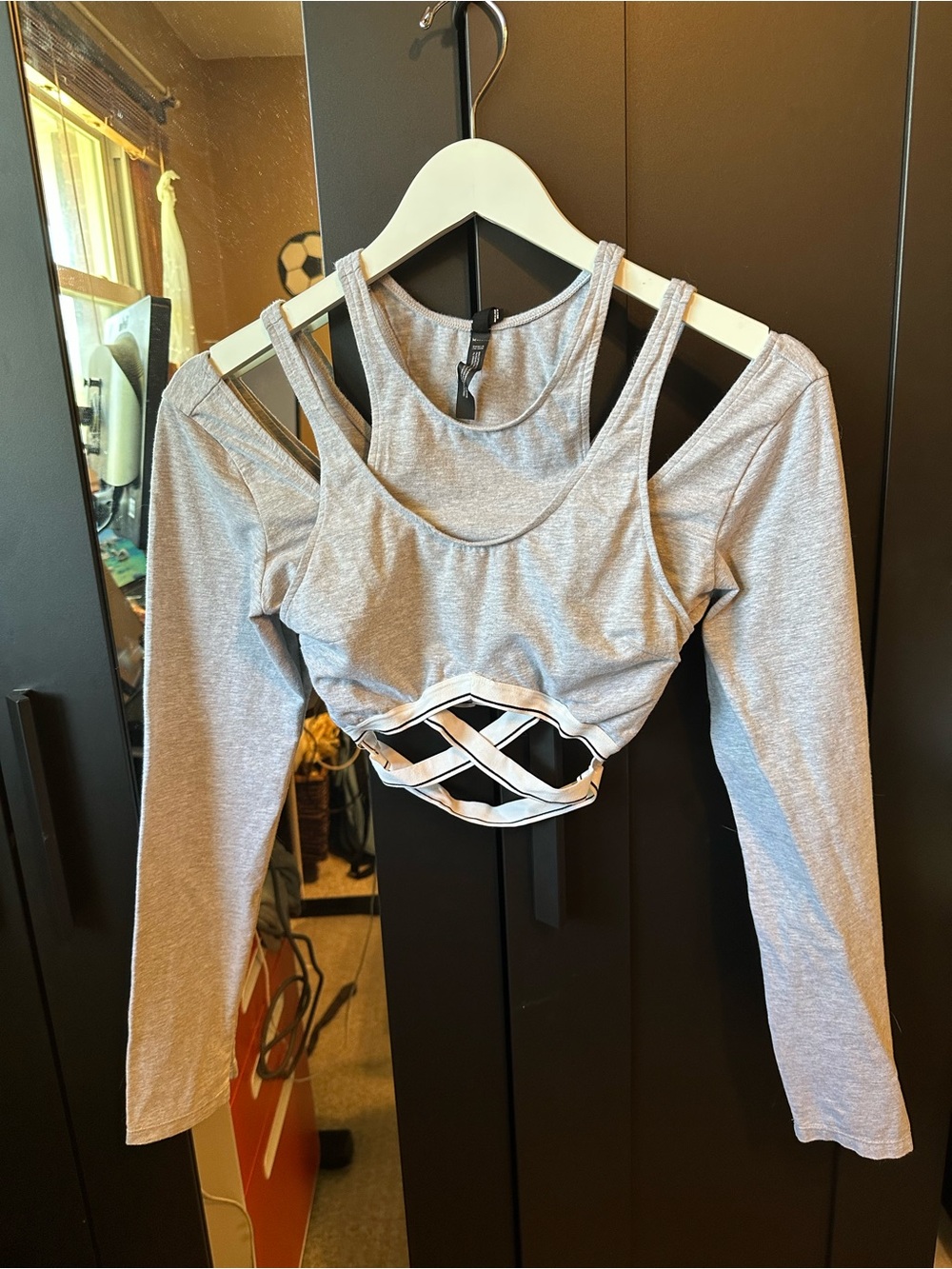 Out From Under Urban Outfitters Heather Gray Cut Out Long Sleeve Crop Top SP Y2K